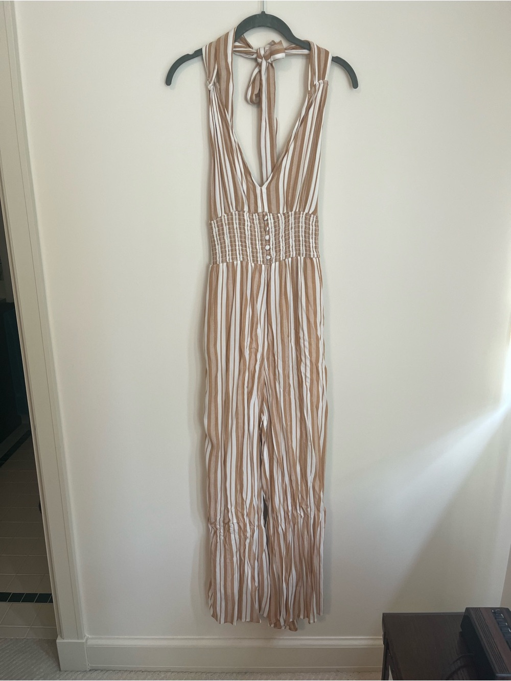 American Eagle Striped yellow and White Halter Jumpsuit